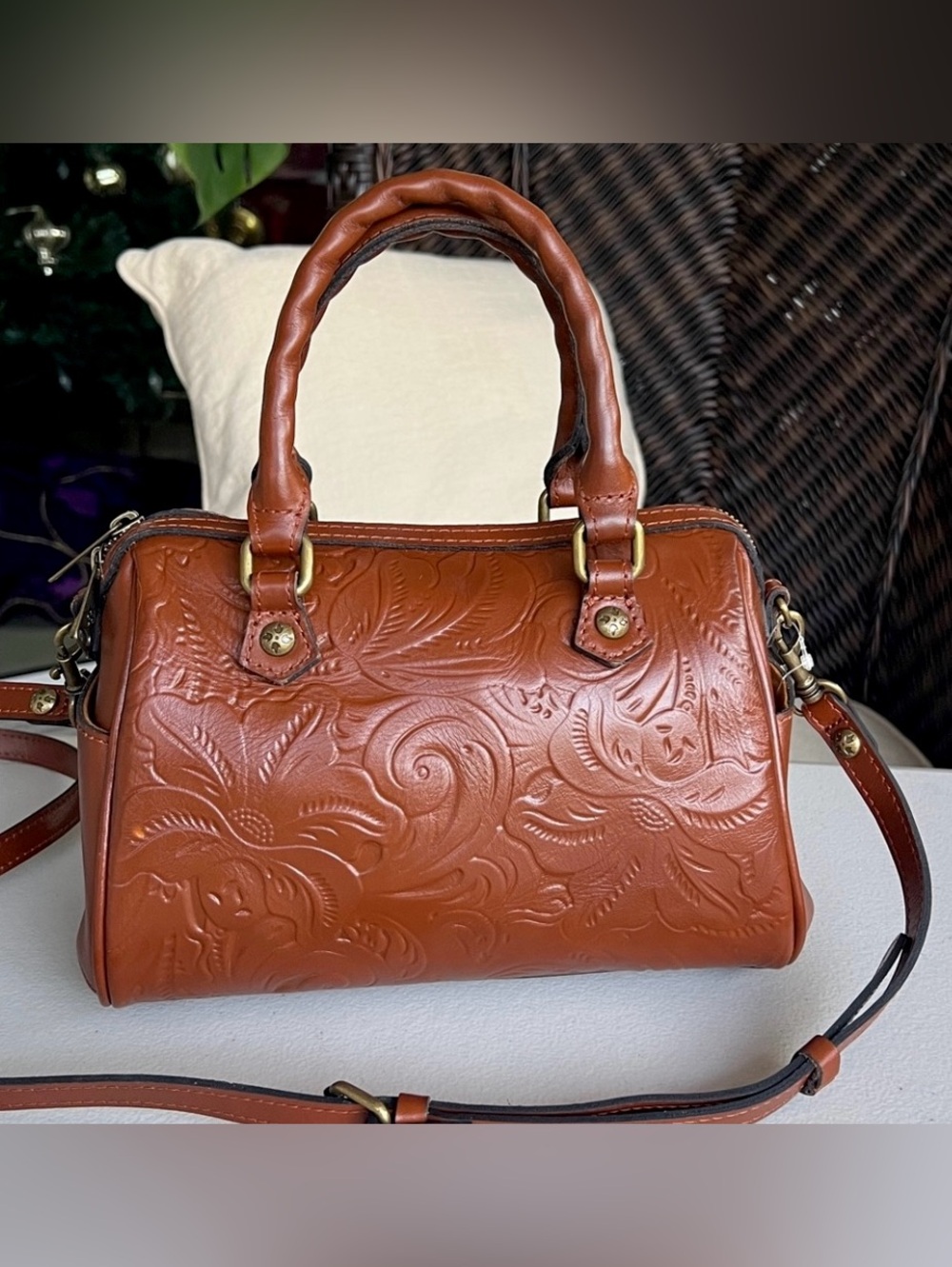 PATRICIA NASH Sarina Florence satchel with crossbody strap brown